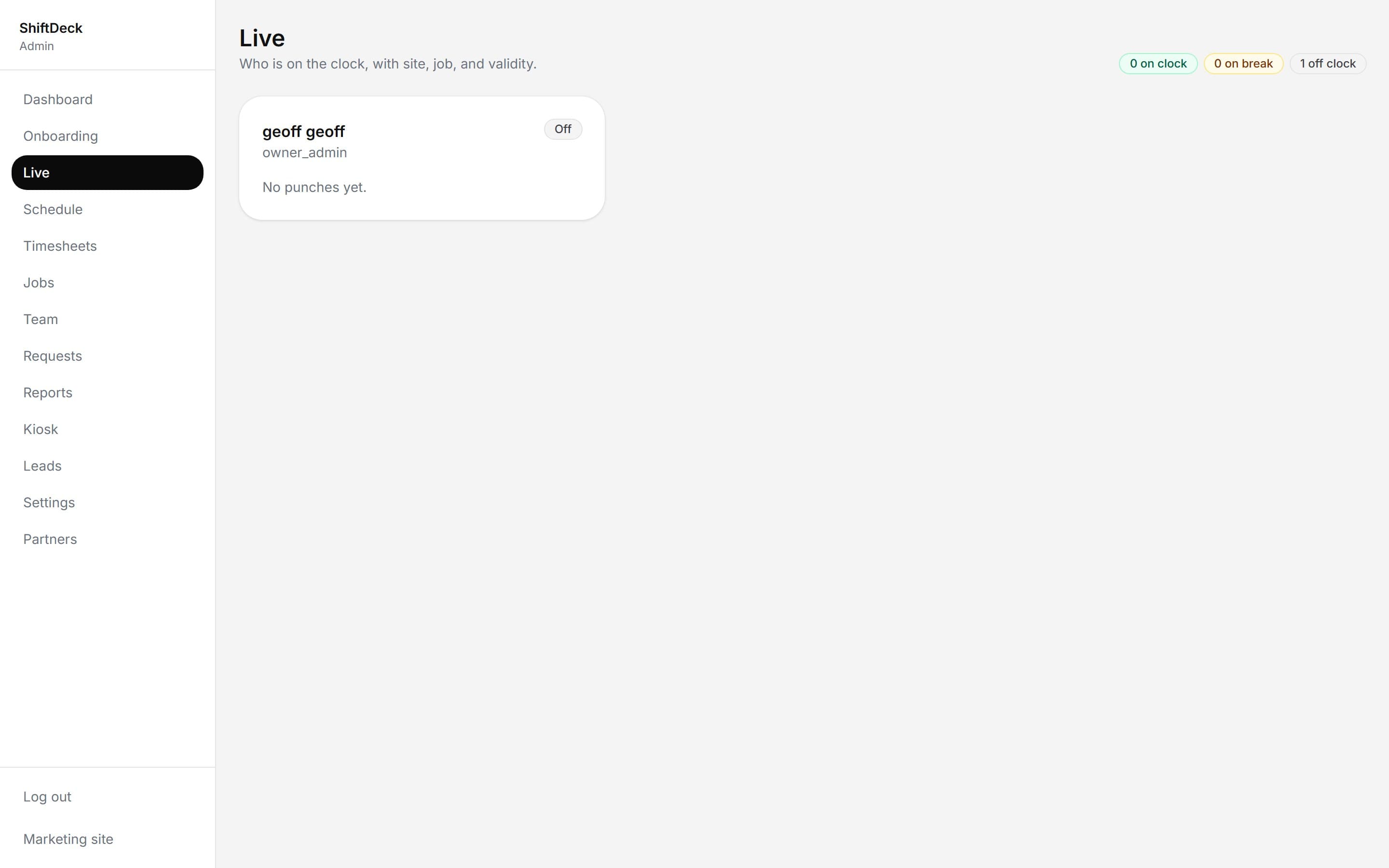 Time Clock App in action on ShiftDeck