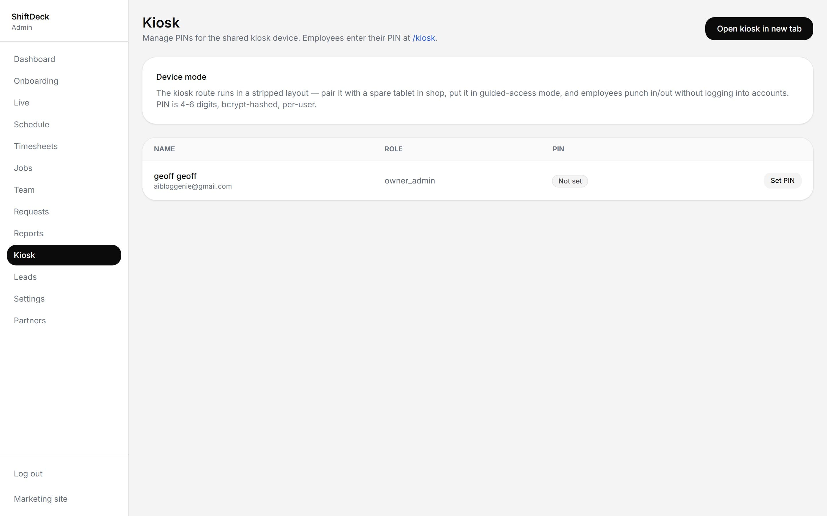 Kiosk Mode in action on ShiftDeck